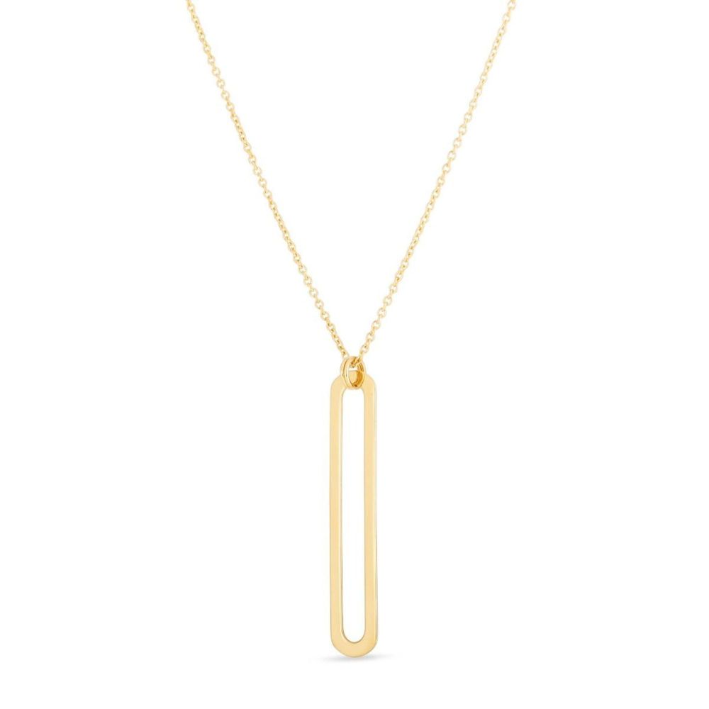 Real 14K Solid Yellow Gold Single Paperclip Link 18" Pendant Necklace